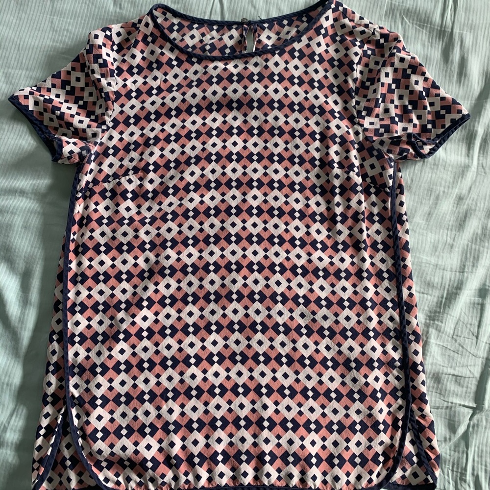 J Crew pink blue and white diamond checker design